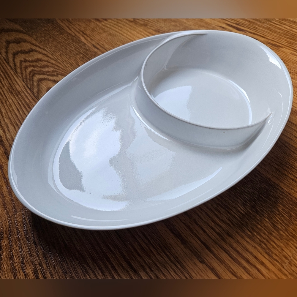 Denby Signature Coupe Divided Dish White Stonewear Made In England Never Used